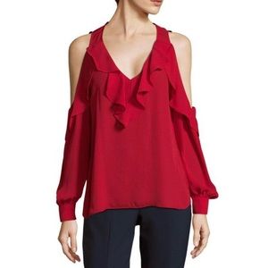 Parker cold-shoulder silk top